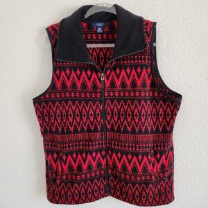 Chaps Womens Vest Red & Black Zip Front Fleece Size XL Mock Collar 2 Pockets